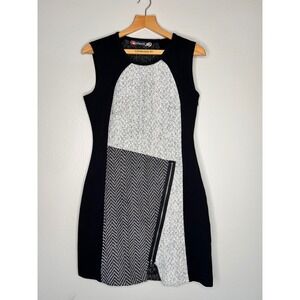 Desigual Oceano Black White patchwork Colorblock Zipper Shift Dress 40 US 8-10